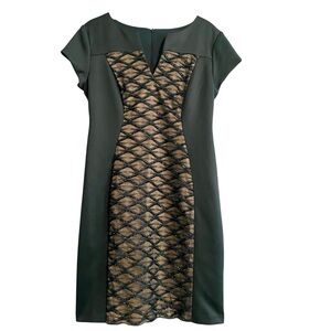 NWT Connected Apparel Green Cap Sleeve Sparkle Sequin Panel Sheath Dress 10 P